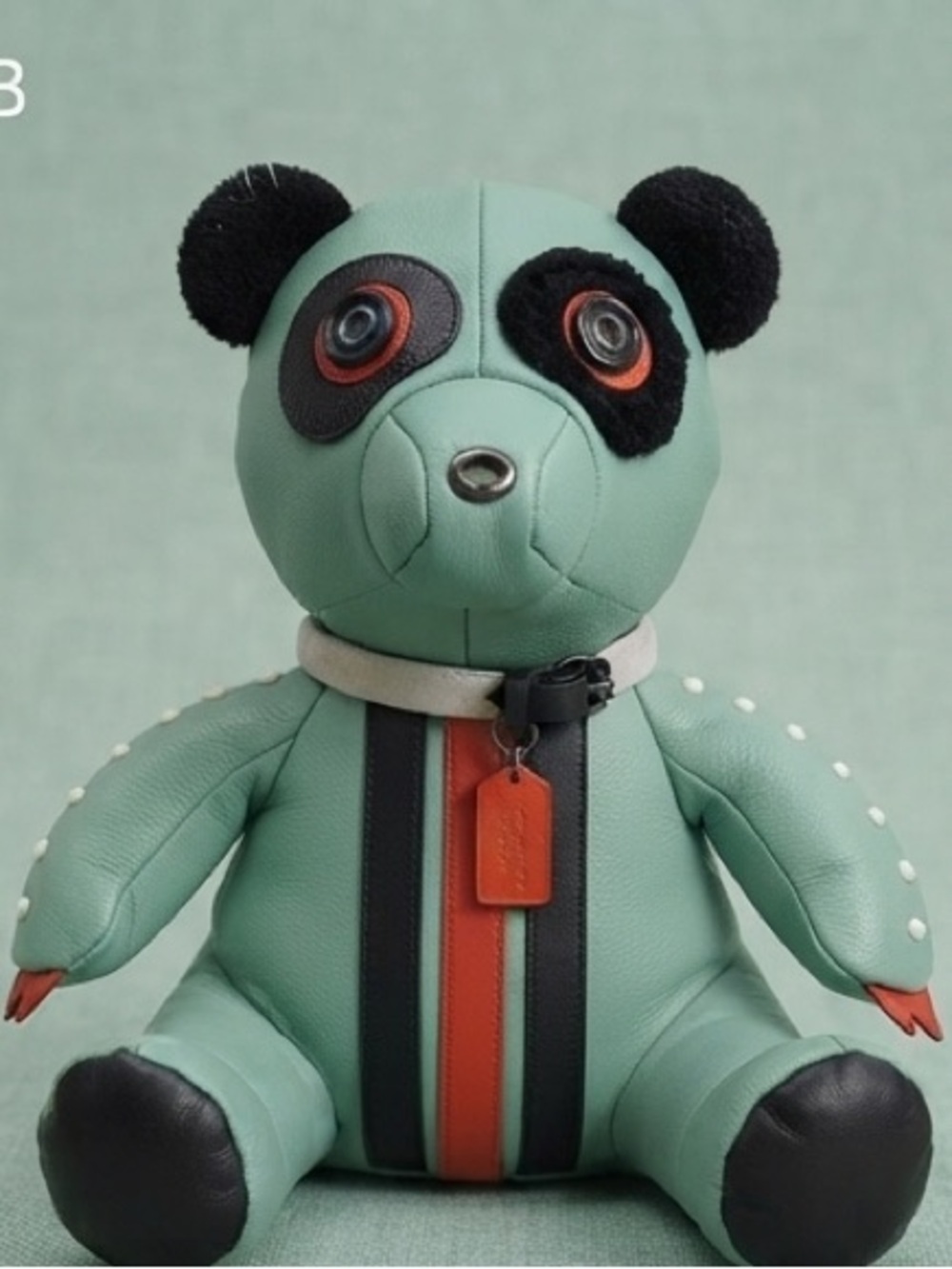 Coach Mint Green Panda Plush with Black & Orange Accents